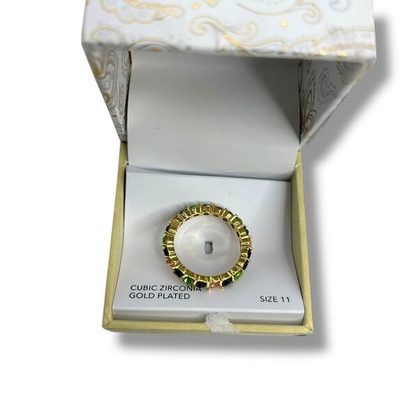 NEW Charter Club Gold Plate Multicolor Crystal Ring Size 11 Green Red Band - Picture 3 of 10